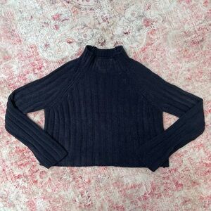 American Eagle Dark Grey Ribbed Cropped Turtleneck Sweater Size S